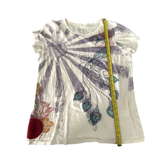 Vtg Y2K Lucky Brand tshirt Women's Sz L Peacock Floral nature fairy - Picture 3 of 12